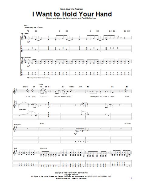 I Want To Hold Your Hand Sheet Music The Beatles Guitar Tab