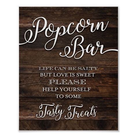 Rustic Chic Popcorn Bar Help Yourself Sign Print Popcorn