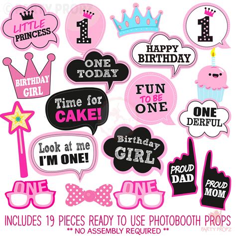 Party Propz Girls First Birthday Photo Booth Props 19pcspink Color