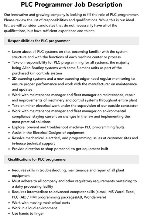 Plc Programmer Job Description Velvet Jobs