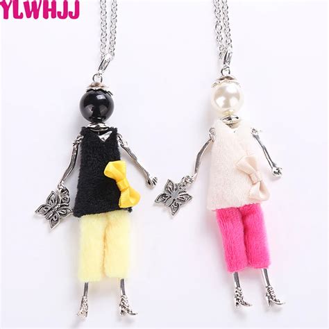 Ylwhjj New Lovely Doll Long Chain Maxi Necklaces Women Brand Girls Pendant Fashion Butterfly