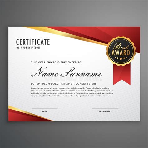 Certificado Creativo De Plantilla Del Premio Del Aprecio En Rojo Y G