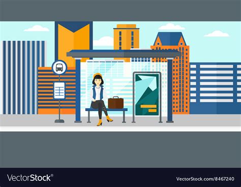 Woman Waiting For Bus Royalty Free Vector Image
