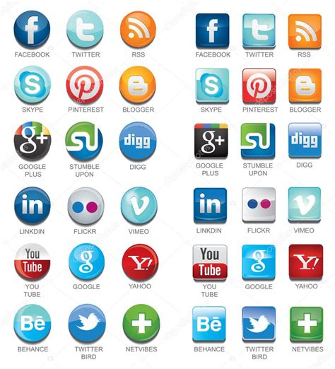 Simple Social Media Network Icons Collection Set With Names Text In