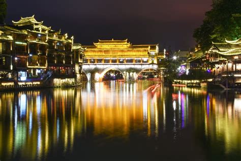 Fenghuang Ancient Town At Night Editorial Stock Photo Image Of Hunan