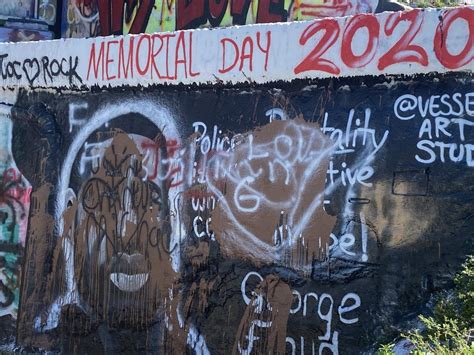 On 6/24/21 at 3:40 am, four individuals defaced a george floyd monument at 1545 flatbush ave, bklyn. George Floyd mural re-painted on Pensacola's Graffiti Bridge after being defaced | WEAR