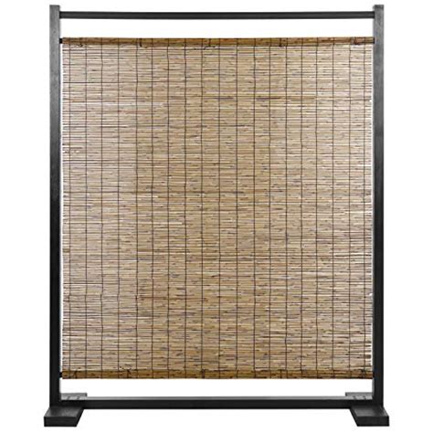 Myt Rustic Black Wood And Reed Single Panel Privacy Screen Room
