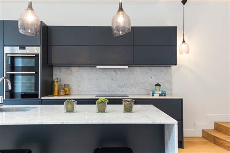Design your own cooking area to suit your style. Dark Grey Modern Kitchen with Marble Effect Worktops ...