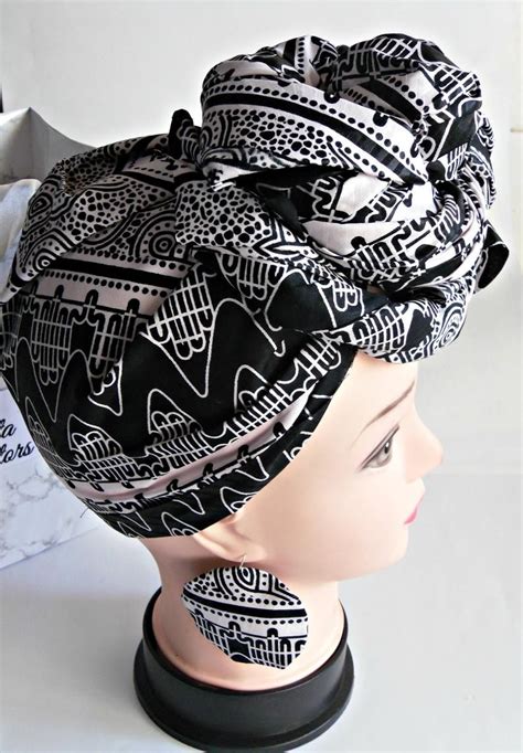 Black And White Ankara Head Wrap With Matching Ankara Earrings Dashiki Head Wrap African Etsy