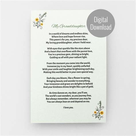 Granddaughter Poem Card, Birthday Poem for My Granddaughter