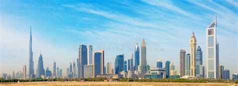 Dubai The Skyline Of Downtown With The Burj Khalifa And Emirates