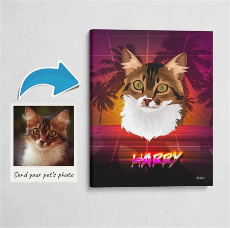 10 x 10 custom pet portrait acrylic painting on canvas of one dog, cat, other pets. Custom Retro Arcade Style Cat Portrait - Pet illustration ...