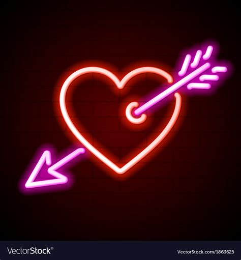 Heart With Arrow Neon Sign Royalty Free Vector Image