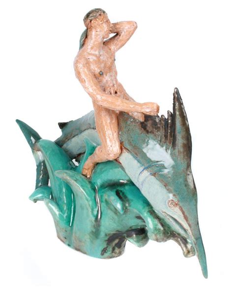 Eros Cupid Riding A Dolphin Ceramic Sculpture By Robert Lohman At Stdibs