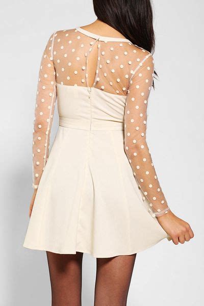 Urban Outfitters Coincidence Chance Polka Dot Mesh Dress In Beige
