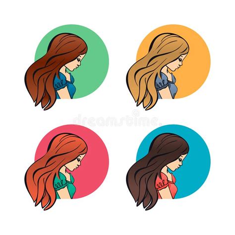 Portraits Women Girls Lateral Face Profile And Shoulders Avatars Set Isolated Vector