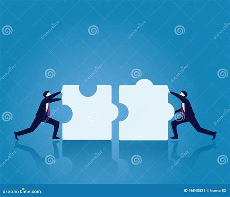 Two Businessman Working To Match Puzzle Together Stock Vector