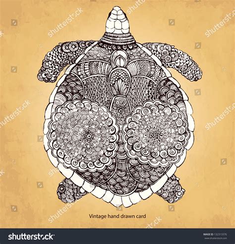Hand Drawn Turtle Elements Flower Ornament Stock Vector