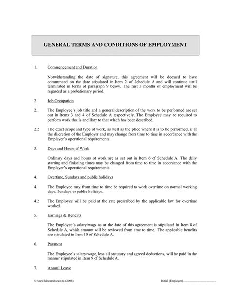 General Terms And Conditions Of Employment In Word And Pdf Formats