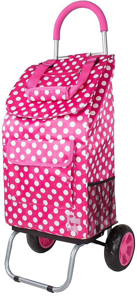 Trolley Dolly Pink Polka Dot Shopping Grocery Folding Cart Durable