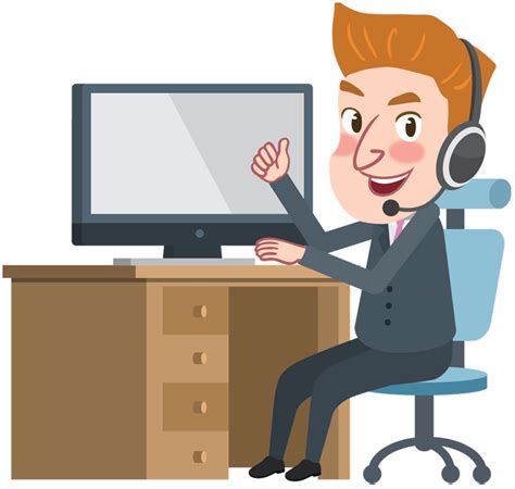 Cartoon Business Man Working With Computer And Thumbs Up Hand Free