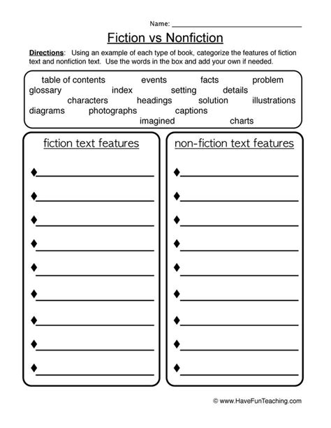 Fiction And Nonfiction Features Worksheet Have Fun Teaching Fiction