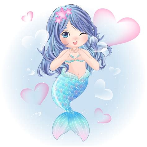 Dibujado A Mano Lindo Personaje De Sirena Vector Premium