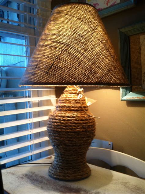 Upcycled Sisal Rope Wrapped Lamp With Burlap Shade Pair 90 Rope