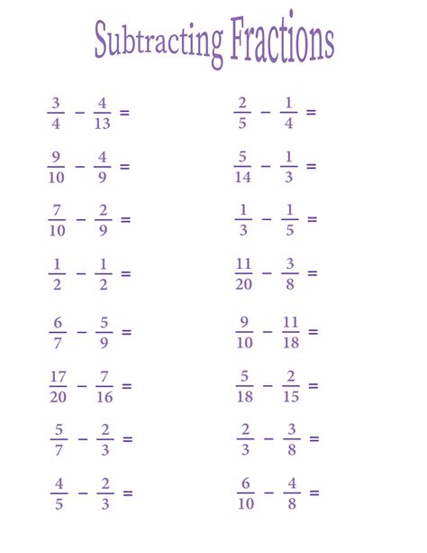 Adding And Subtracting Fractions Worksheet Pdf