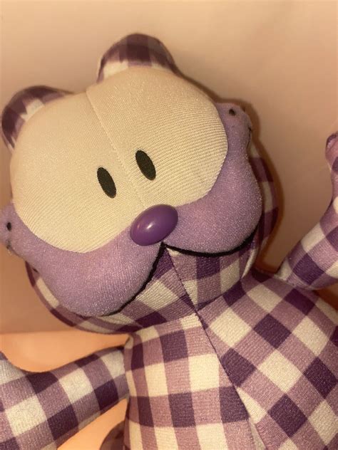 Garfield Cat Toy Factory Plush Purple Checkered Gingham Shabby Chic