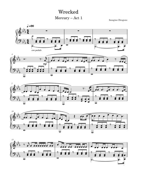 Wrecked Imagine Dragons Sheet Music For Piano Solo