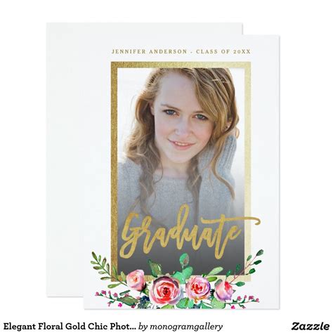 A Graduation Card With Flowers And Gold Foil