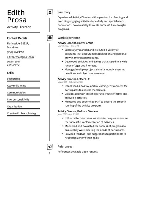 Activity Director Resume Example Free Guide