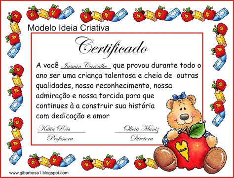 Certificado De Formatura Educação Infantil Ideia Criativa Educação