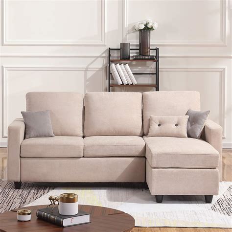 Honbay Convertible Sectional Sofa Couch Modern Linen Fabric L Shape Couch For Small Space Grey
