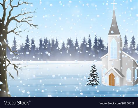 Scenery Winter In Church Go Down Snow Royalty Free Vector