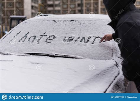 I Hate Winter Phrase On The Car Window Winter Negative Concept Stock