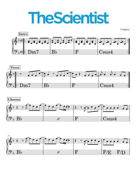 The Scientist Coldplay Sheet Music For Piano Solo Easy