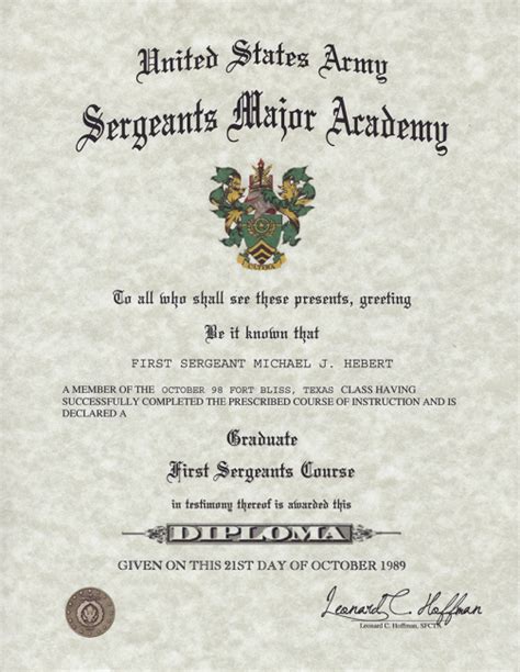 Army Sergeants Major Accademy First Sergeants Course Certificate