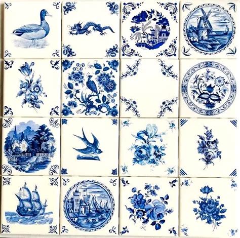 Blue And White Delft Design Assortment Of 16 Kiln Fired Backsplash
