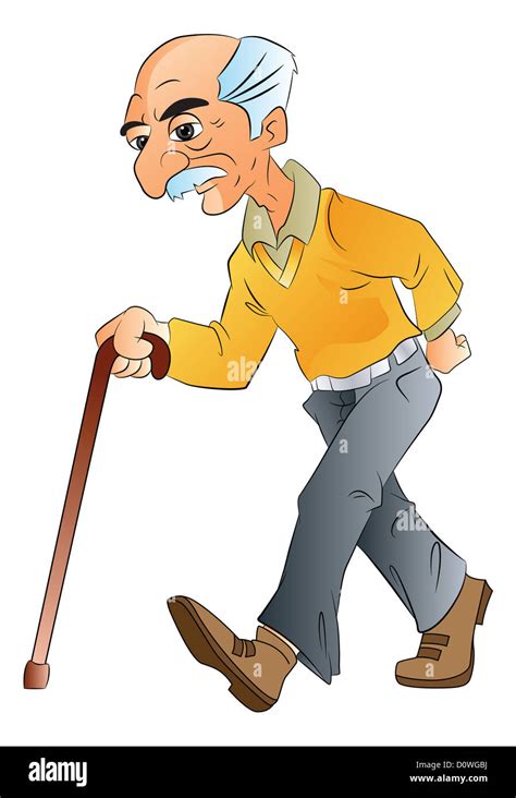 Old Man Walking With A Cane Vector Illustration Stock Photo Alamy