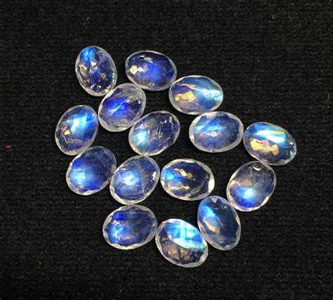 5 Pieces 6x8mm Rainbow Moonstone Faceted Oval 6x8mm Blue Etsy