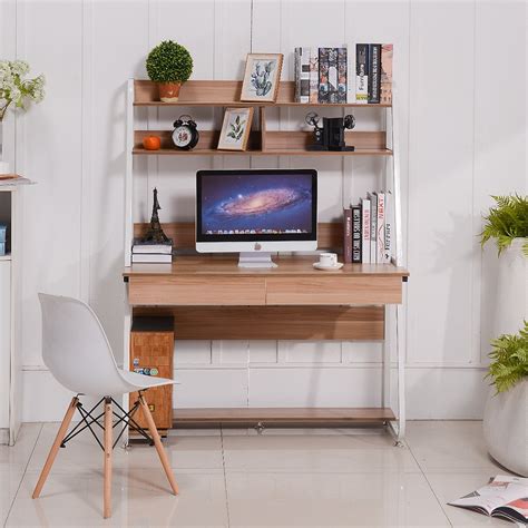 Bring a modish look to your room with this classy looking study desk. Black Shelf and Light Walnut Emall Life Multi-Functional Computer Desk with Bookshelf and ...