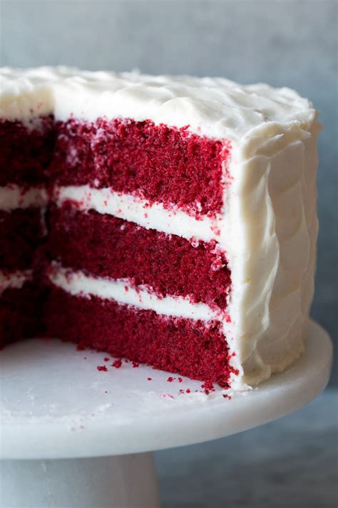 A red velvet cake is instantly recognizable with its bright red color offset by a white cream cheese frosting. Red Velvet Cake (with Cream Cheese Frosting) - Cooking Classy