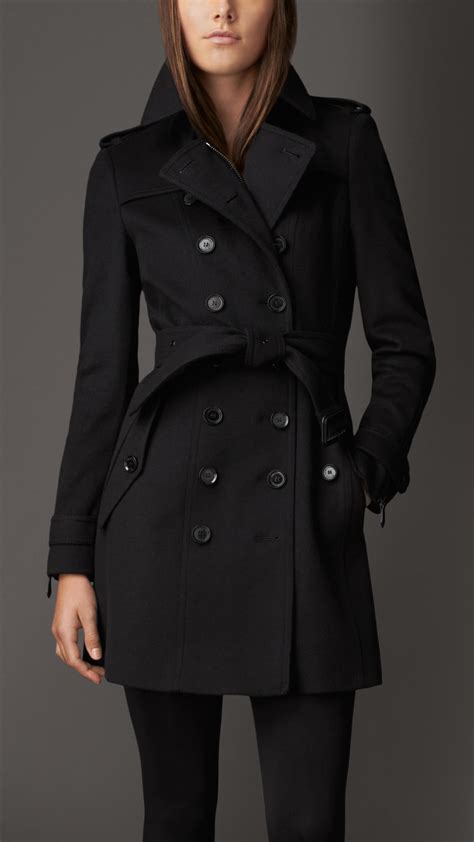 Lyst Burberry Mid Length Zip Detail Wool Cashmere Trench Coat In Black