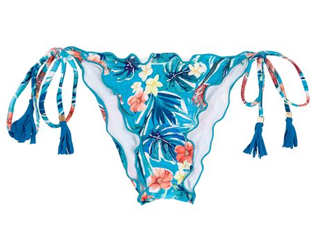 Floral Blue Side Tie Scrunch Bikini Bottoms Bottom Isla Frufru Rio