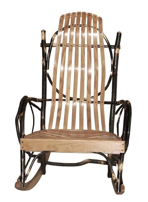Long original wood outdoor rocking chair. Amish Rustic Hickory Jumbo Rocker | Rustic log furniture ...