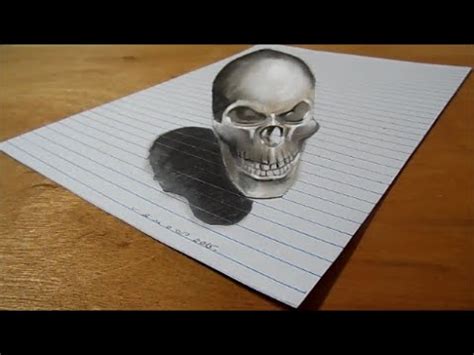 How to draw a skull tattoo des. Drawing 3D Bad Skull - Trick Art on Lined Paper - How to ...