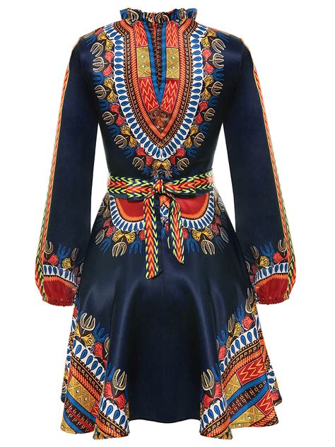 2018 Elegant African Print Dashiki Dress Womens Casual Long Sleeves Dashiki Dresses Fashion
