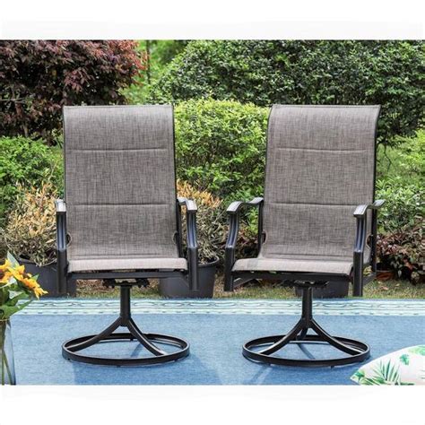 Phi Villa Black Swivel Padded Textilene Metal Outdoor Dining Chair With